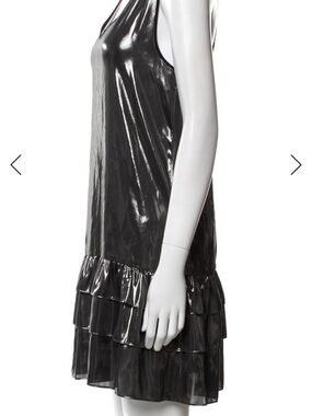 Just Cavalli Black Shiny Sleeveless Midi Dress with Tiered Hem